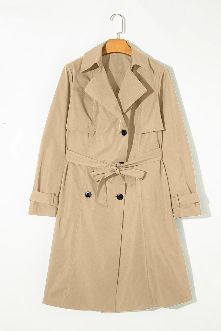 Stilla | Trenchcoat Med Lange Ærmer, Krave og Bindebelt Samt Knapper