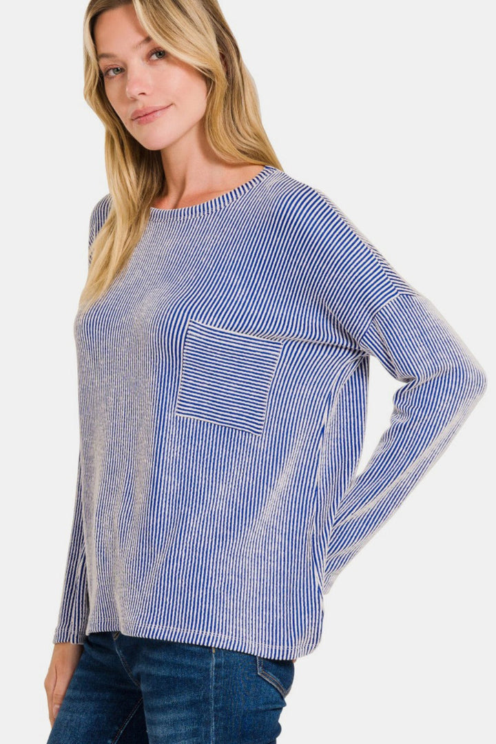 Stilla | Stribet Rib-Langærmet T-shirt med Tæt Pasform