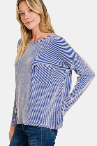 Stilla | Stribet Rib-Langærmet T-shirt med Tæt Pasform