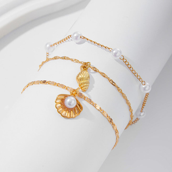 Strandstil Lagdelt Conchsnegl Charms Perlekæde Anklet