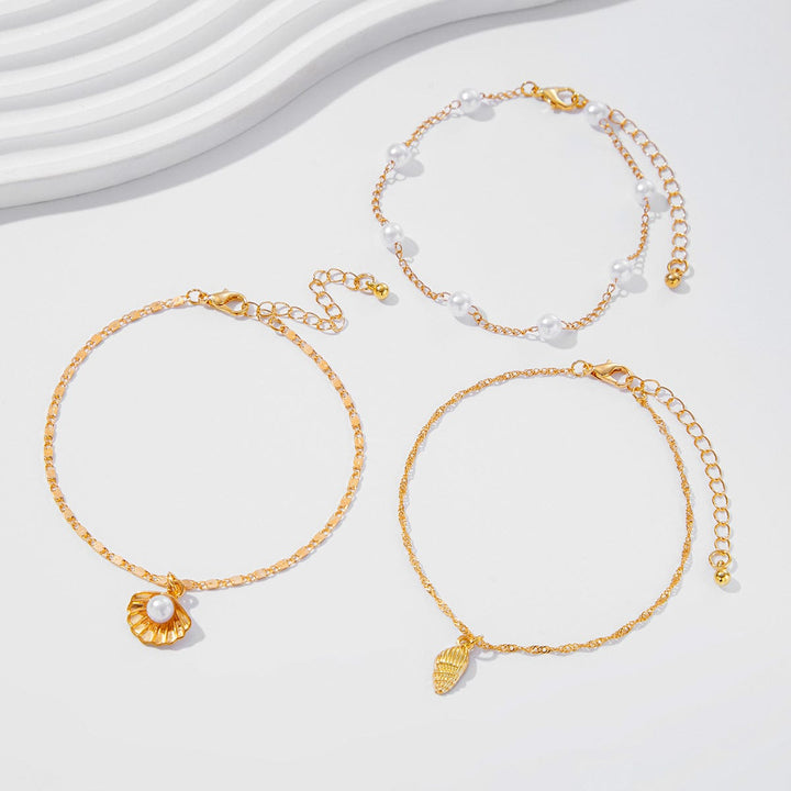 Strandstil Lagdelt Conchsnegl Charms Perlekæde Anklet