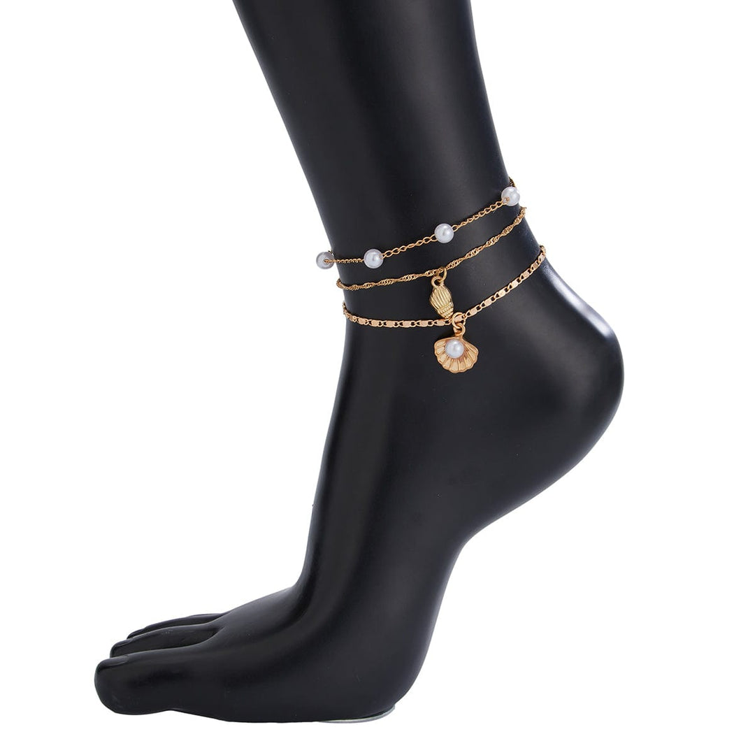 Strandstil Lagdelt Conchsnegl Charms Perlekæde Anklet