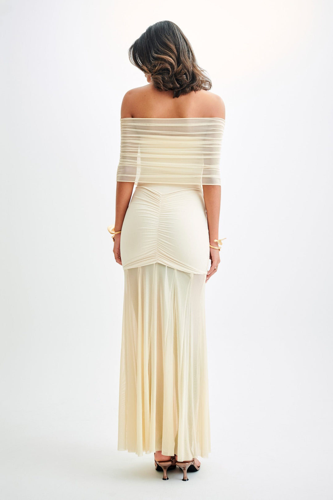 Stilla | Mesh Off Shoulder Maxikjole Beige