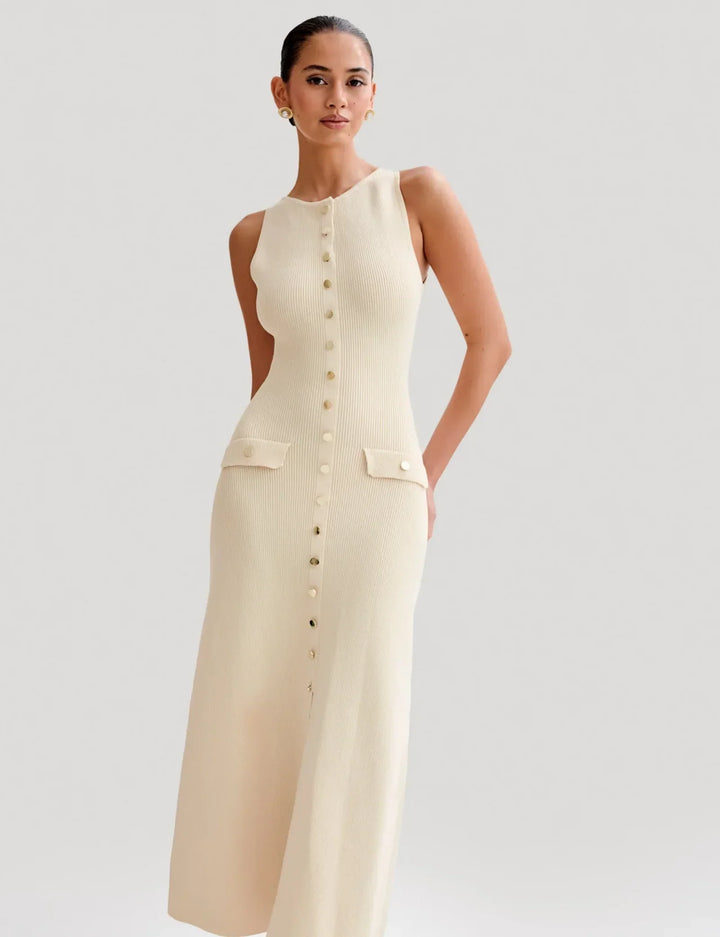 Stilla | Elegante Strikket Maxi Kjole Med Knapper