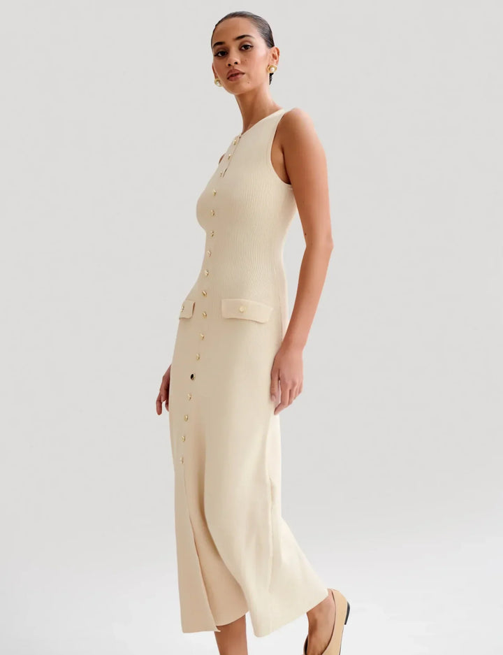 Stilla | Elegante Strikket Maxi Kjole Med Knapper