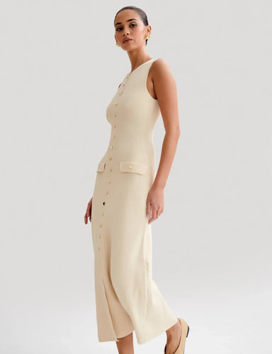 Stilla | Elegante Strikket Maxi Kjole Med Knapper