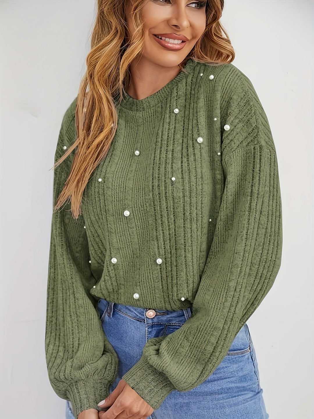 Stilla | Rib Pullover med Perle Detaljer