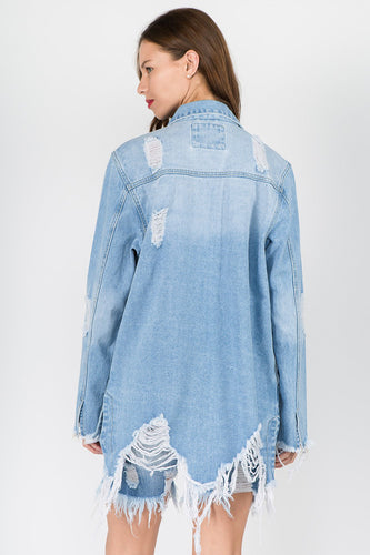 Stilla | Amerikansk Bazi Jeansjakke I Used Look Med Frynset Kant