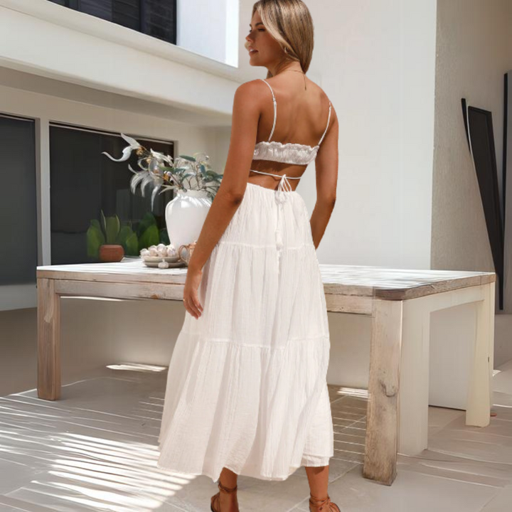 Stilla | Elegant Midi Sommerkjole Med Spaghetti Stropper