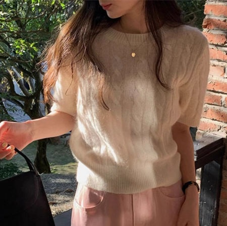 Stilla | Sweater Kortærmet Kabelstrikket Sweater