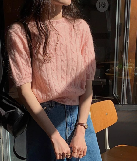 Stilla | Sweater Kortærmet Kabelstrikket Sweater