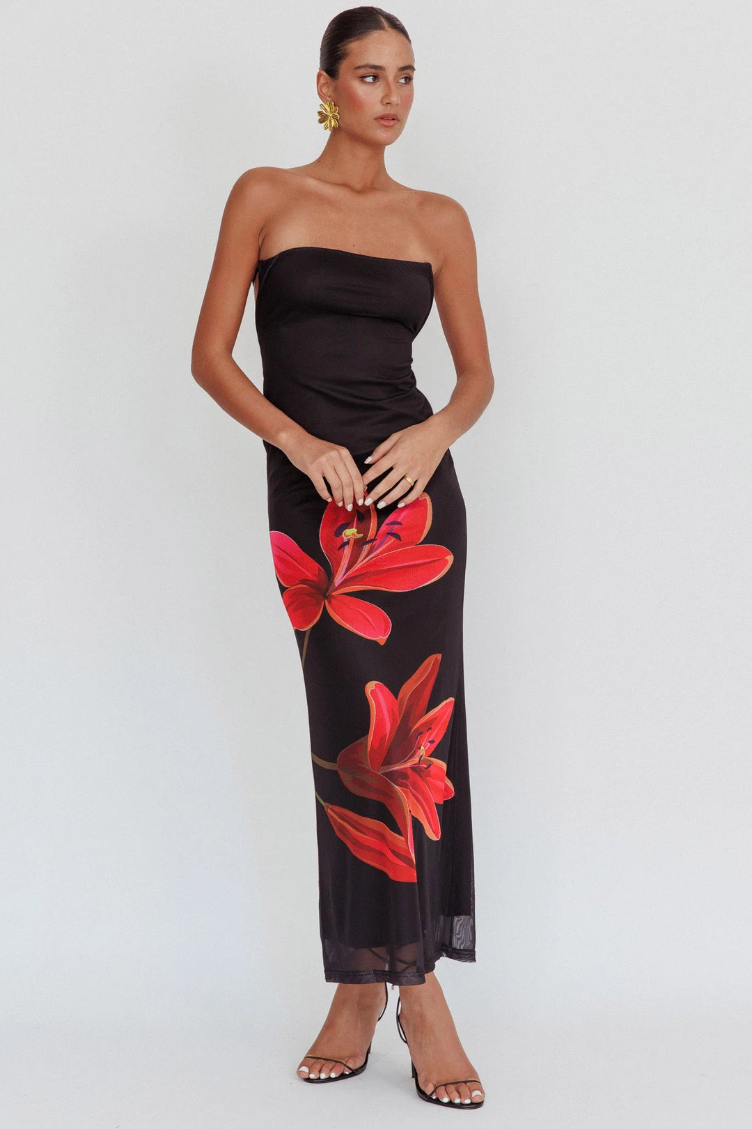 Stilla | Blomstret Maxikjole Sort
