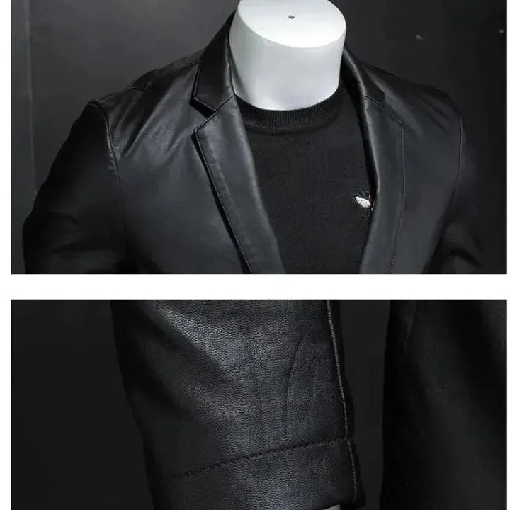 Stilla | Sort PU-læder blazer til herrer