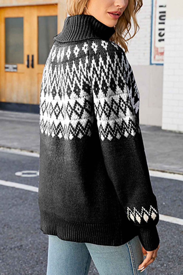Stilla | Jacquard Pullover Med Rullekrave Og Raglanærmer