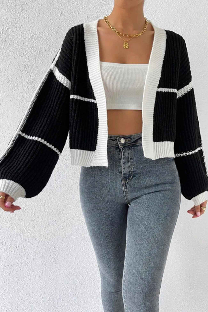 Stilla | Åben Strik Strikjakke Med Patchwork Mønster, Langærmet