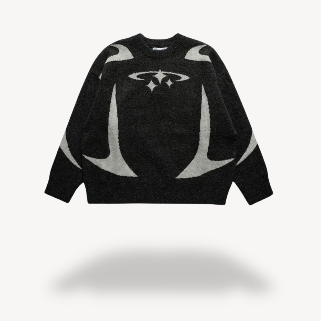 Stilla | Unisex Grafisk Strik Crew Neck Trøje