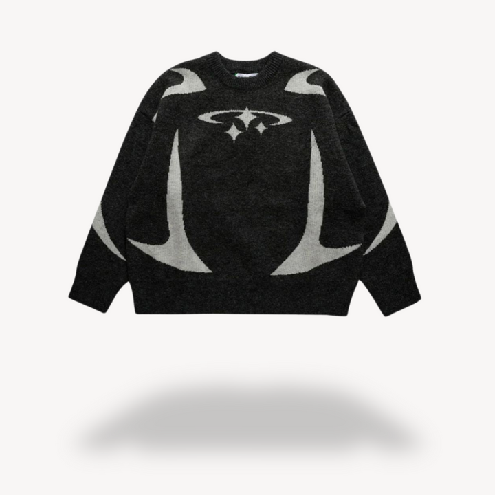 Stilla | Unisex Grafisk Strik Crew Neck Trøje