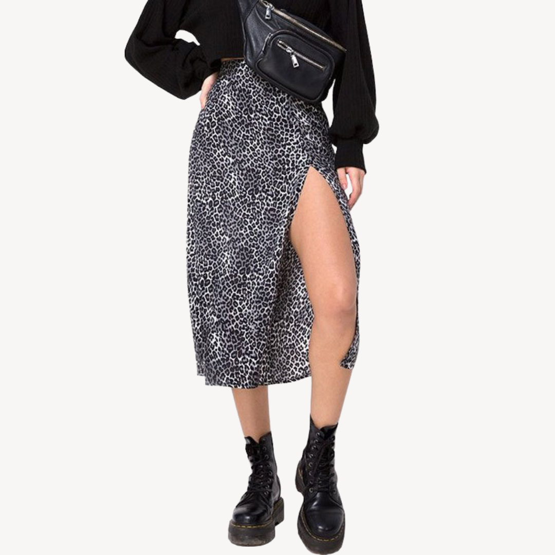Stilla | Damen Trykt Satin Midi Nederdel
