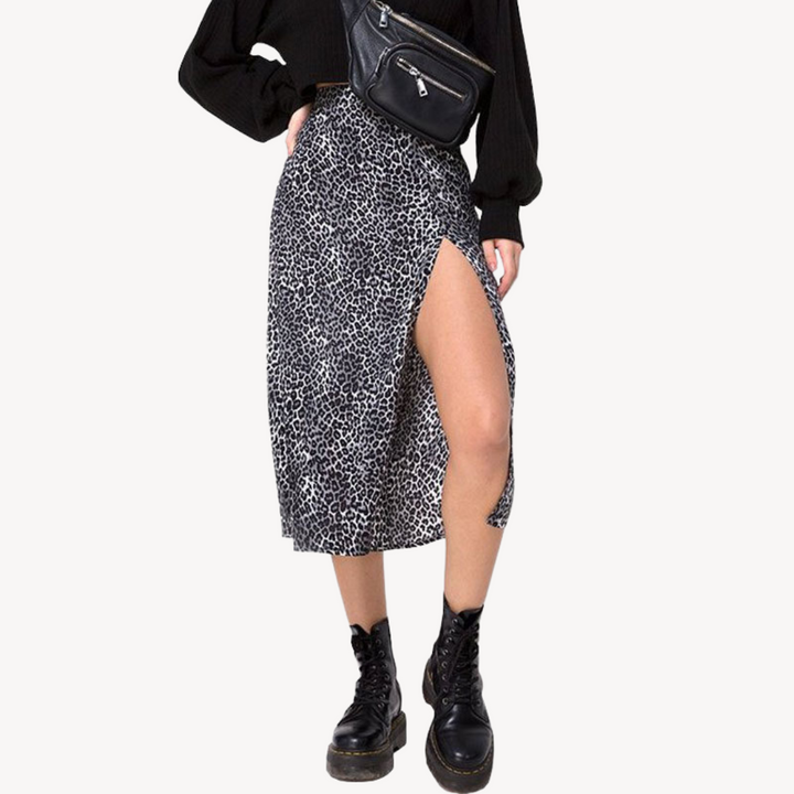 Stilla | Damen Trykt Satin Midi Nederdel