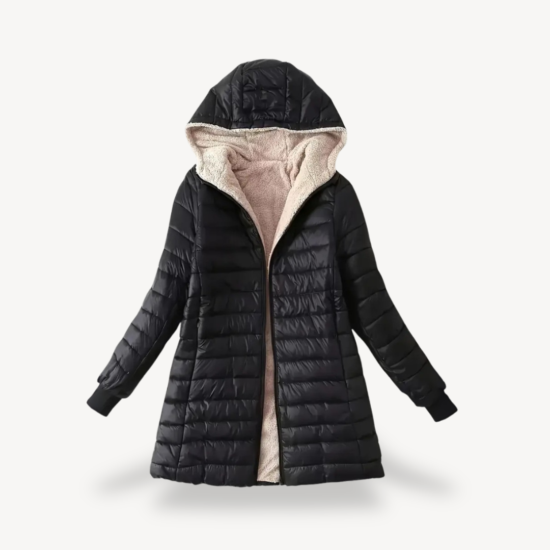 Stilla | Dame Hoodie Puffermantel med Sherpa-for.