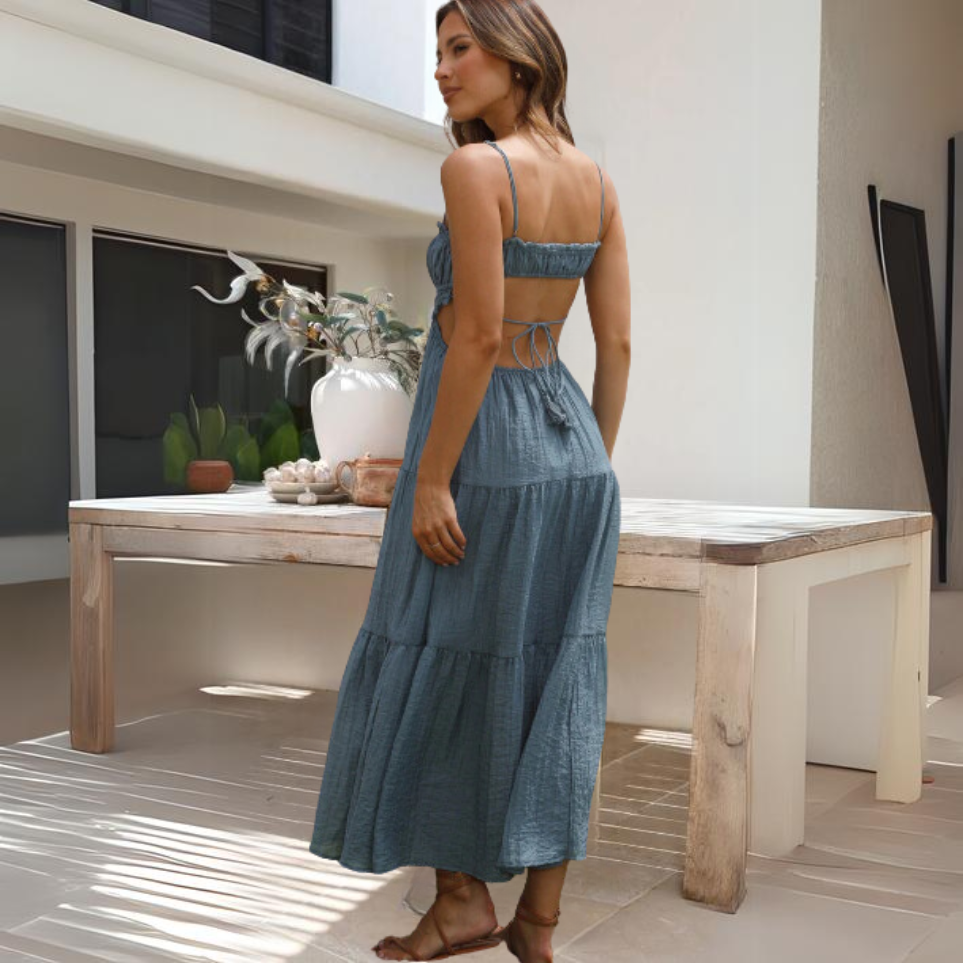 Stilla | Elegant Midi Sommerkjole Med Spaghetti Stropper