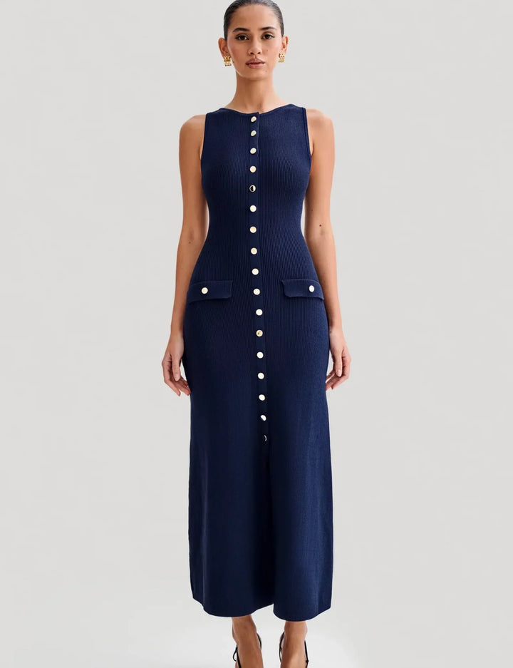 Stilla | Elegante Strikket Maxi Kjole Med Knapper