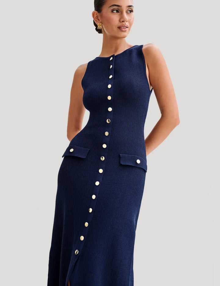 Stilla | Elegante Strikket Maxi Kjole Med Knapper