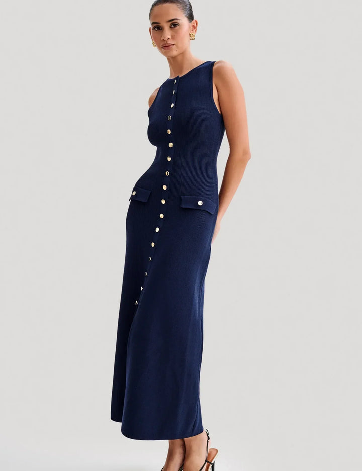 Stilla | Elegante Strikket Maxi Kjole Med Knapper