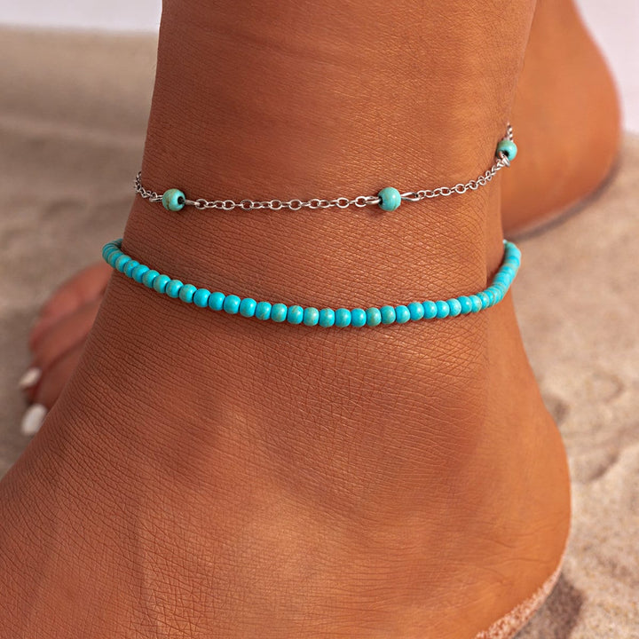 Bohemia Laget Frø Perle Turquoise Ankel Sæt