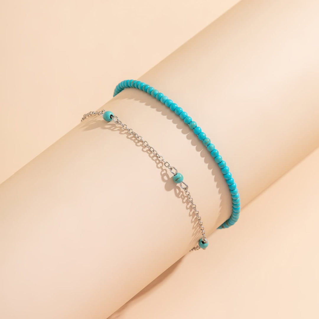 Bohemia Laget Frø Perle Turquoise Ankel Sæt