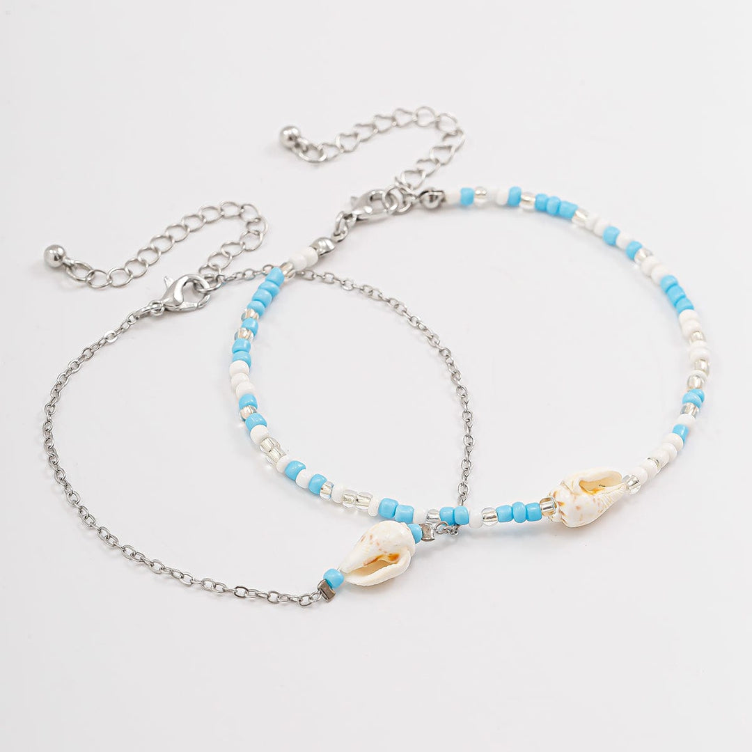 Boho 2Pcs Skald Charm Perle Curb Kæde Ankel Sæt