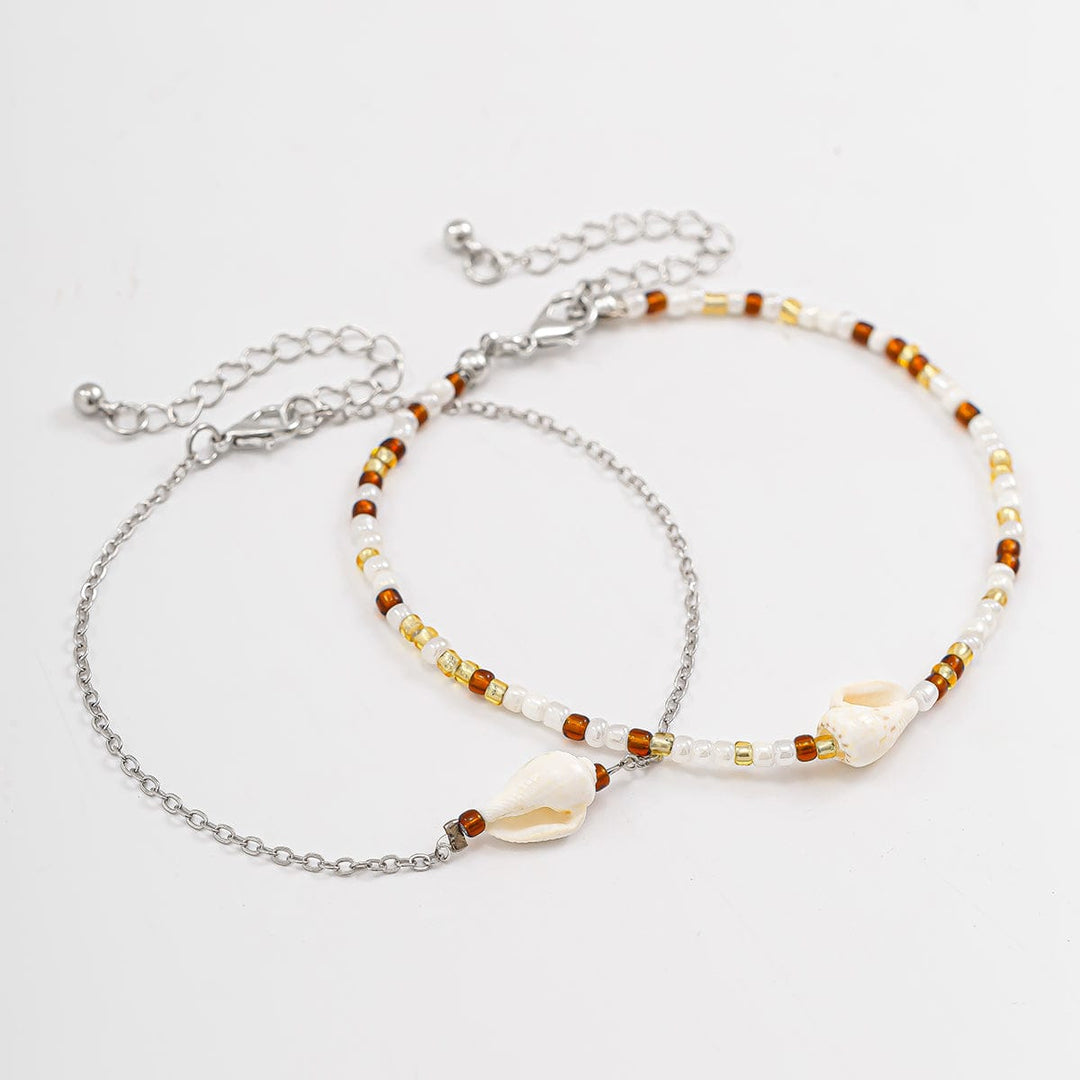 Boho 2Pcs Skald Charm Perle Curb Kæde Ankel Sæt