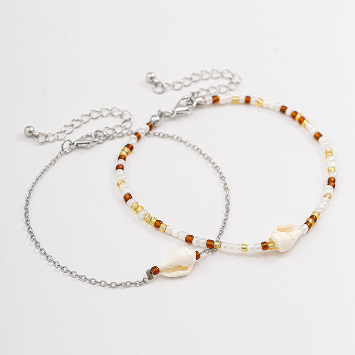 Boho 2Pcs Skald Charm Perle Curb Kæde Ankel Sæt