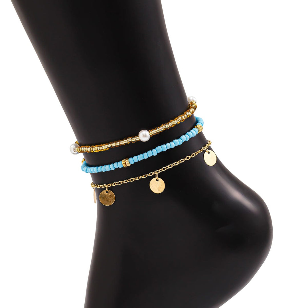 Boho 3Pcs Perle Frø Beadede Pailletter Frynse Anklet Sæt