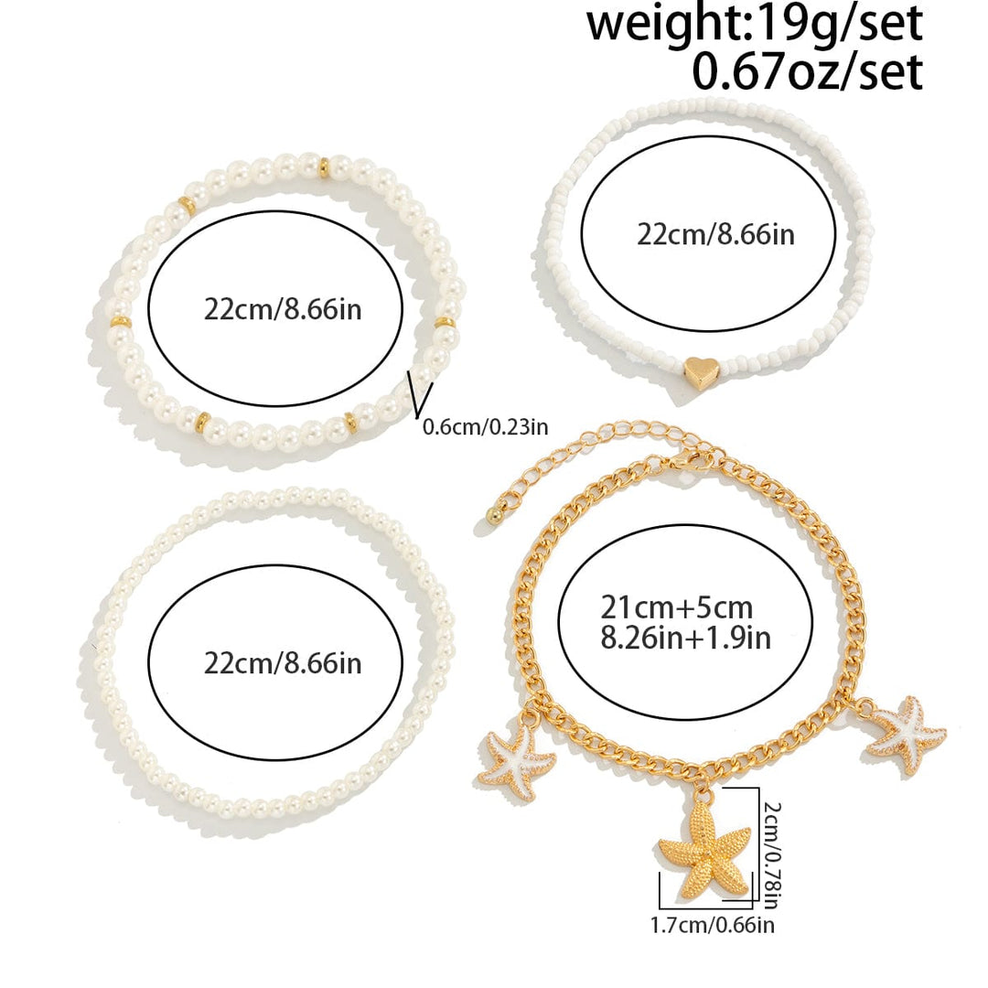 Boho 4Pcs Emalje Søm Starfish Charme Perle Seed Perle Anklet Sæt