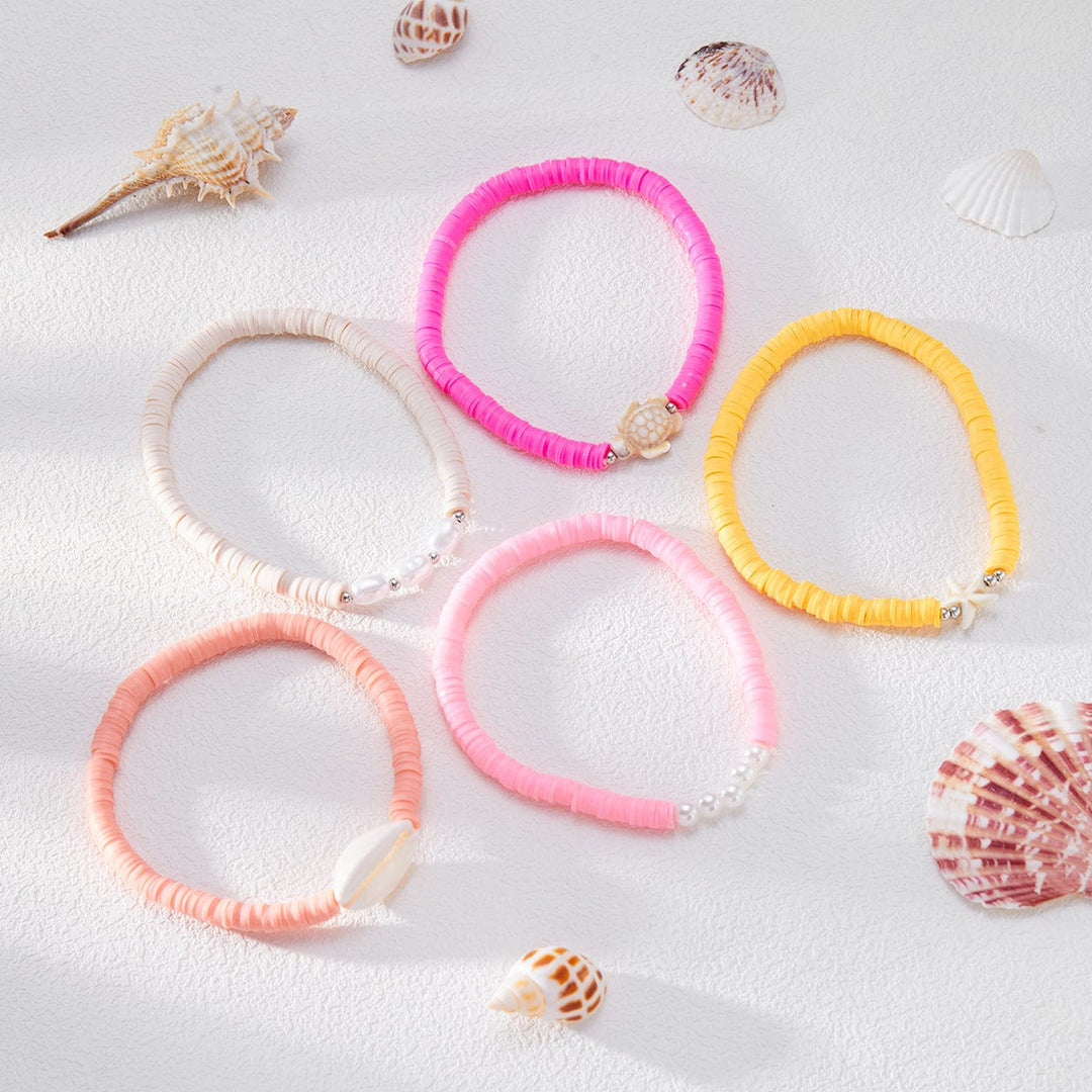Boho 5pcs Conch Søhest Skildpadde Charme Perle Polymer Ler Perle Anklet Sæt