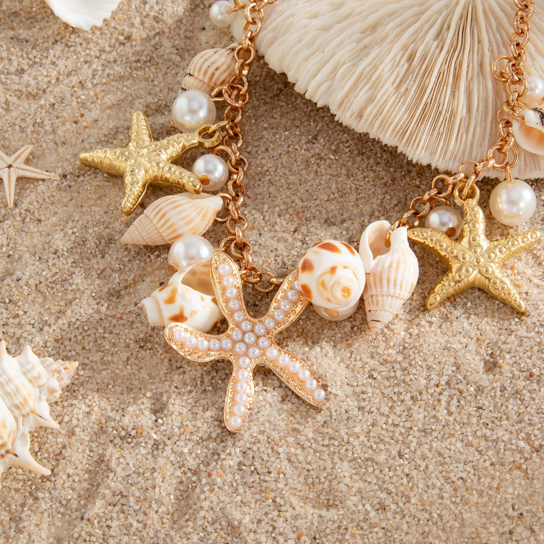 Boho Perle Indlagt Søstjerne Conch Fryns Anklet