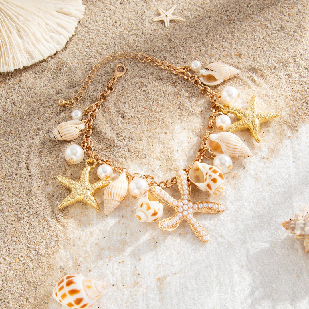 Boho Perle Indlagt Søstjerne Conch Fryns Anklet