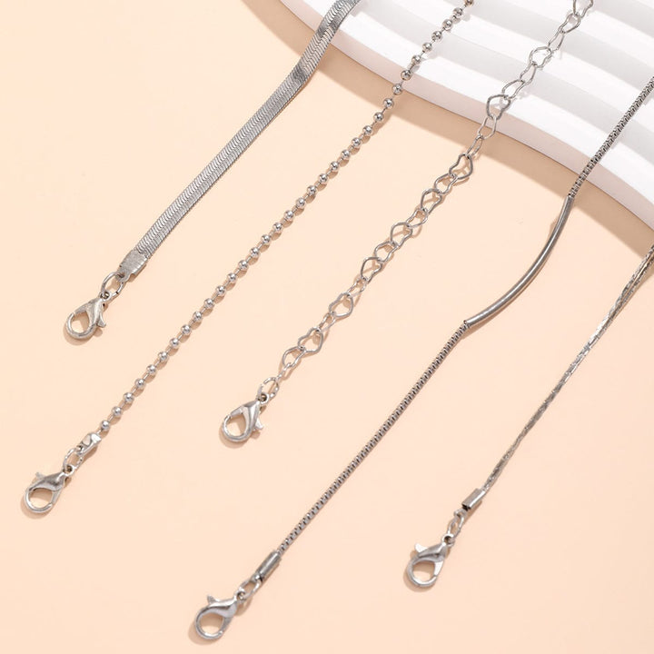 Boho Sølvbelagt Hjerte Vedhæng Slangesnor Stabelbar Anklet Sæt