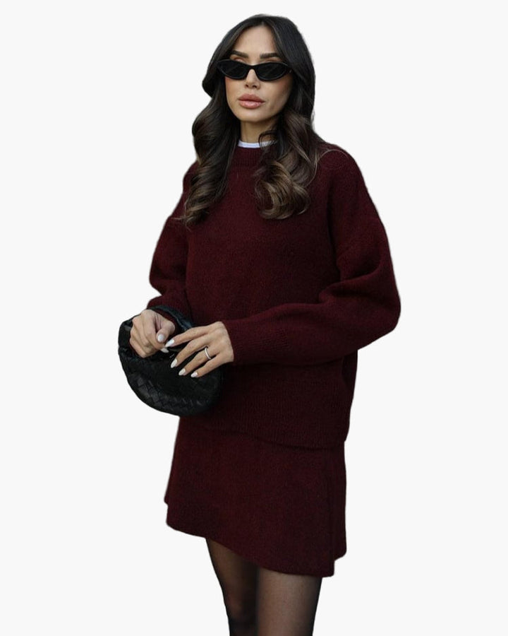 Stilla | Strik Sæt med Sweater og Miniskørt - Fashionabel Efterårs-Vinter Look, Afslappet & Elegant