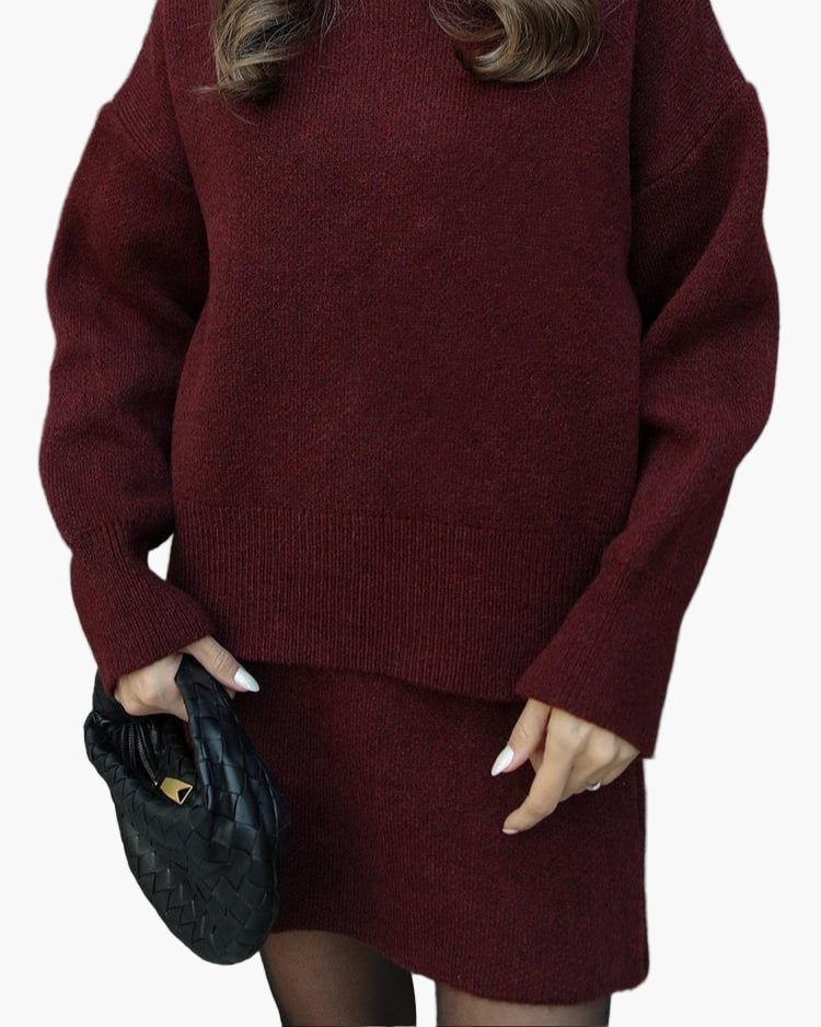 Stilla | Strik Sæt med Sweater og Miniskørt - Fashionabel Efterårs-Vinter Look, Afslappet & Elegant