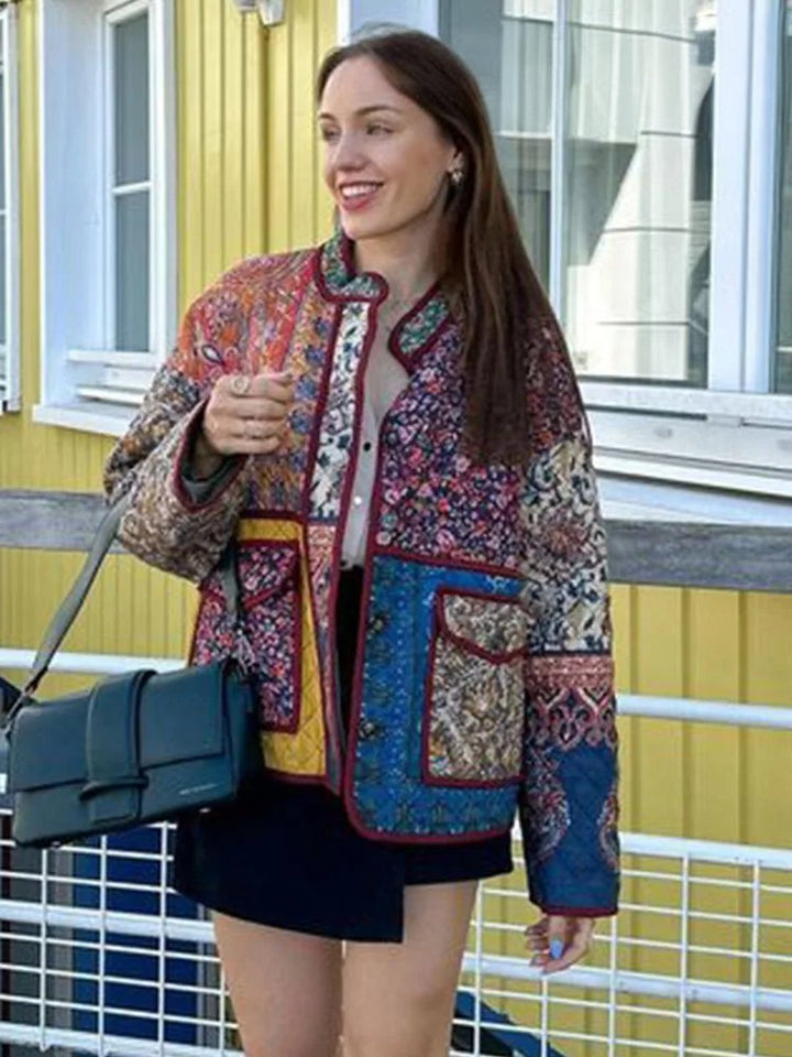 Stilla | Blomstertrykt Frakke Med Patchwork-lommer