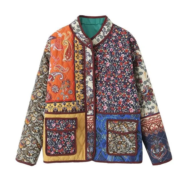 Stilla | Blomstertrykt Frakke Med Patchwork-lommer
