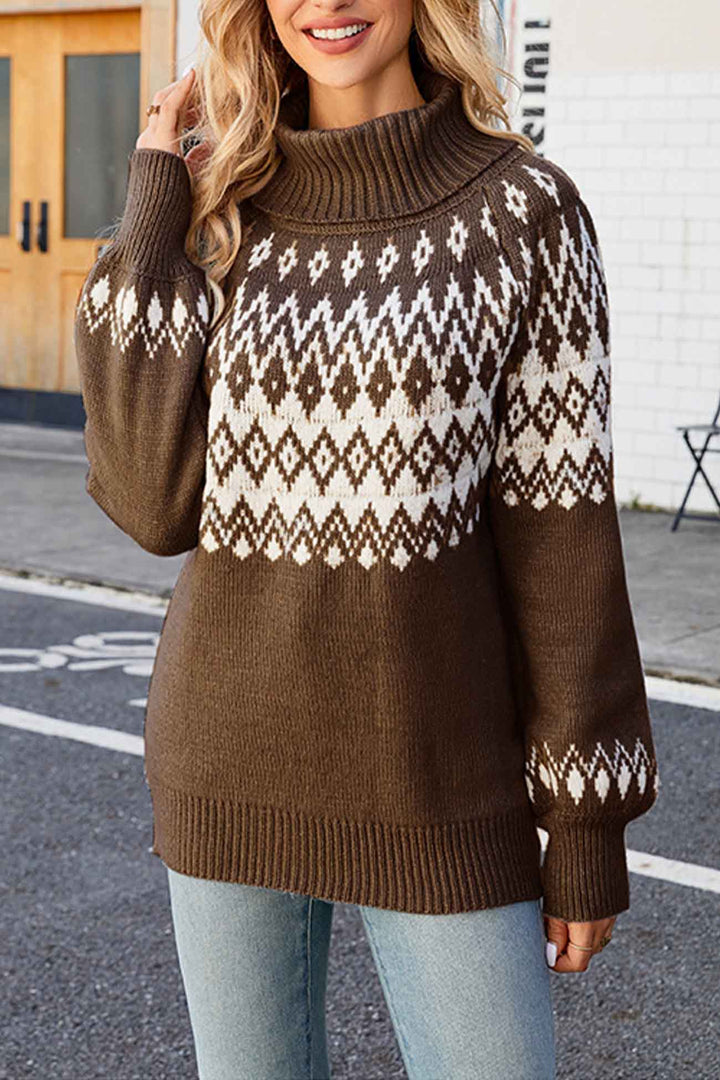 Stilla | Jacquard Pullover Med Rullekrave Og Raglanærmer