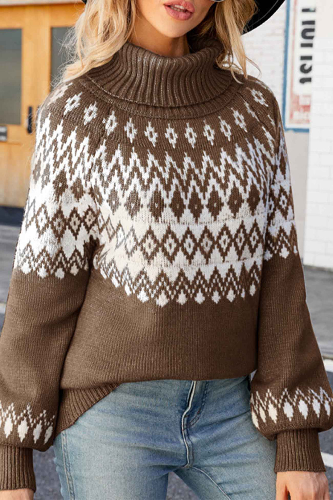 Stilla | Jacquard Pullover Med Rullekrave Og Raglanærmer
