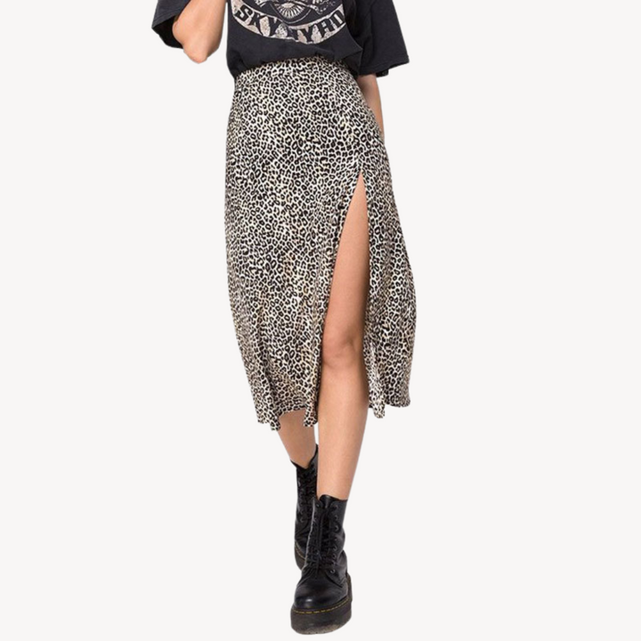 Stilla | Damen Trykt Satin Midi Nederdel