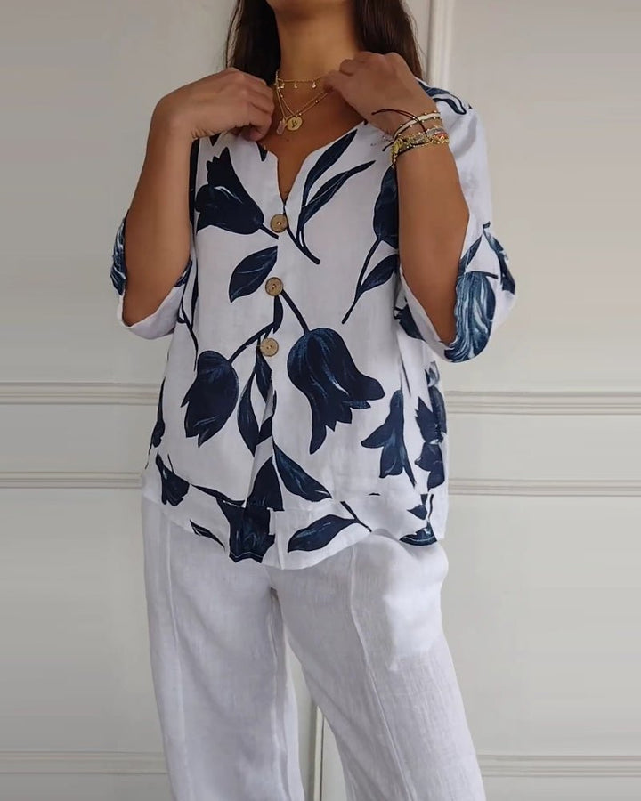 Stilla | Cotton Linen Blumen Top
