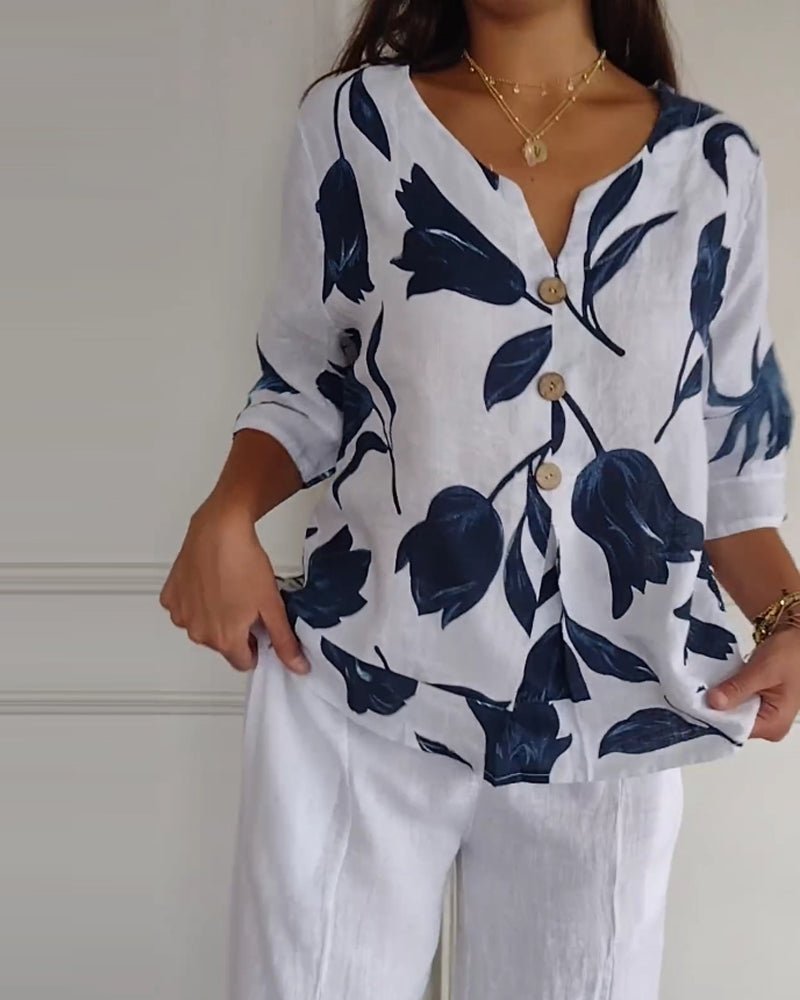 Stilla | Cotton Linen Blumen Top