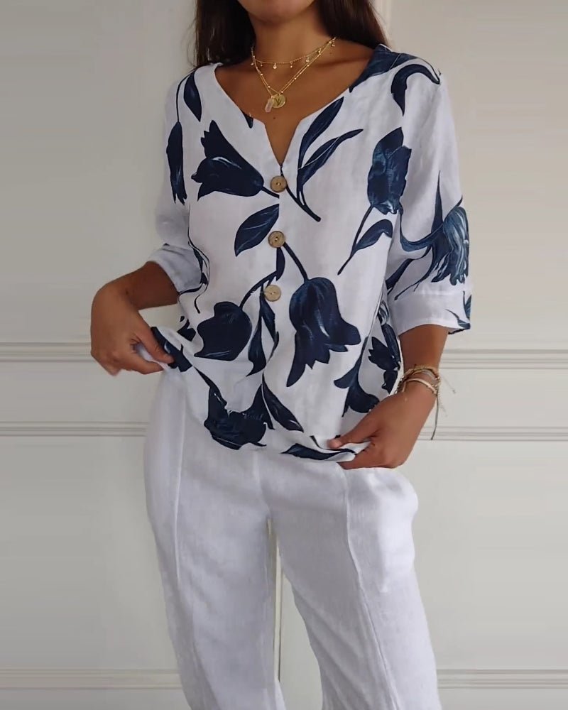 Stilla | Cotton Linen Blumen Top