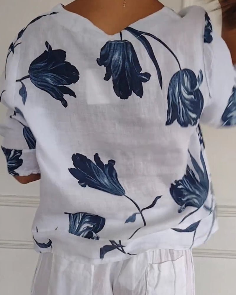 Stilla | Cotton Linen Blumen Top